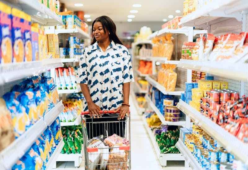 Une femme fait ses courses dans un supermarché de Saint-Francois.